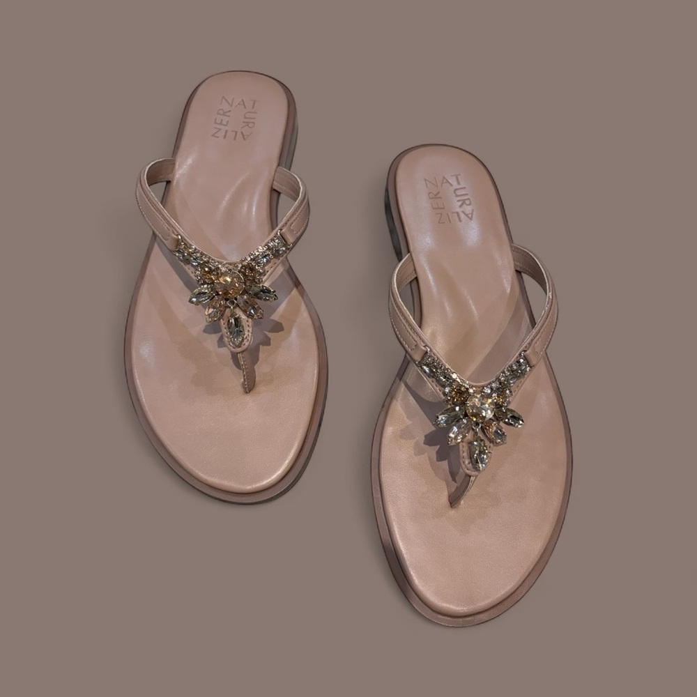 Naturalizer Blush Tan Jeweled Thong Sandals